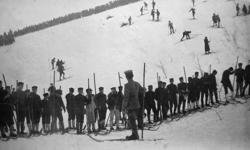 ski lesson old time photo history